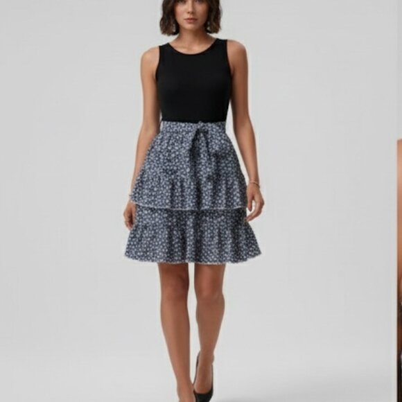 Boho Floral Print Belted Layered Hem Dress - Picture 3 of 9